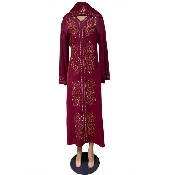 Djellaba De Luxe Femme Avec Capuche Et Manches Longues Rouge Bordeaux