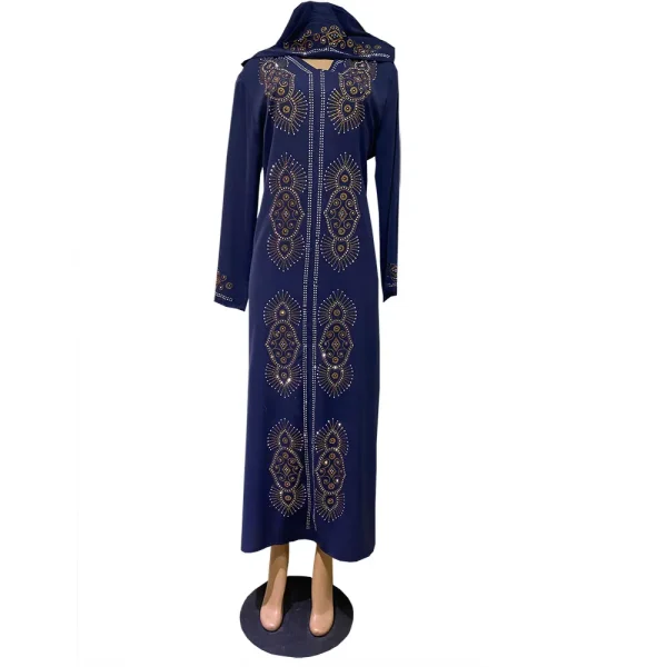 Djellaba De Luxe Pour Femme À Capuche Et Manches Longues Bleue
