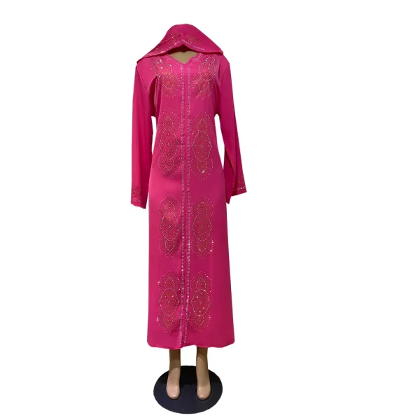 Djellaba De Luxe Femme Avec Capuche Et Manches Longues En Rose