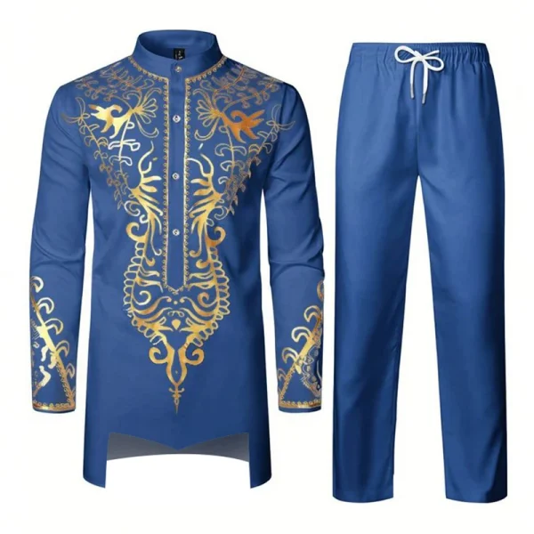 Tenue De Cérémonie Masculine Bleu Brodée En Or De Luxe
