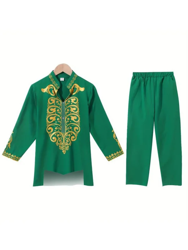 ensemble vestimentaire masculin élégant or et vert