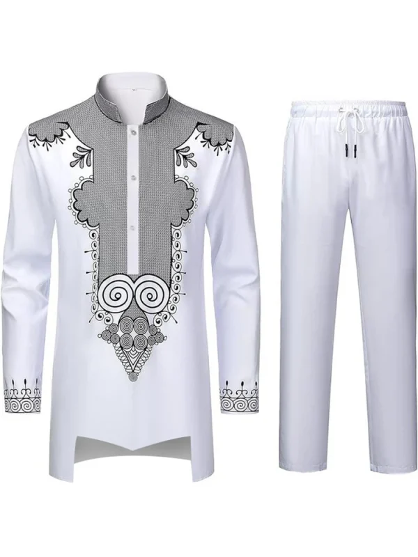 ensemble cérémonial homme en blanc avec broderie grise