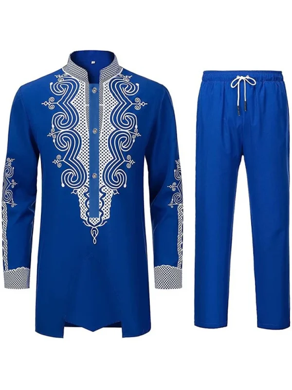 costume de fête homme bleu avec embellissements blancs