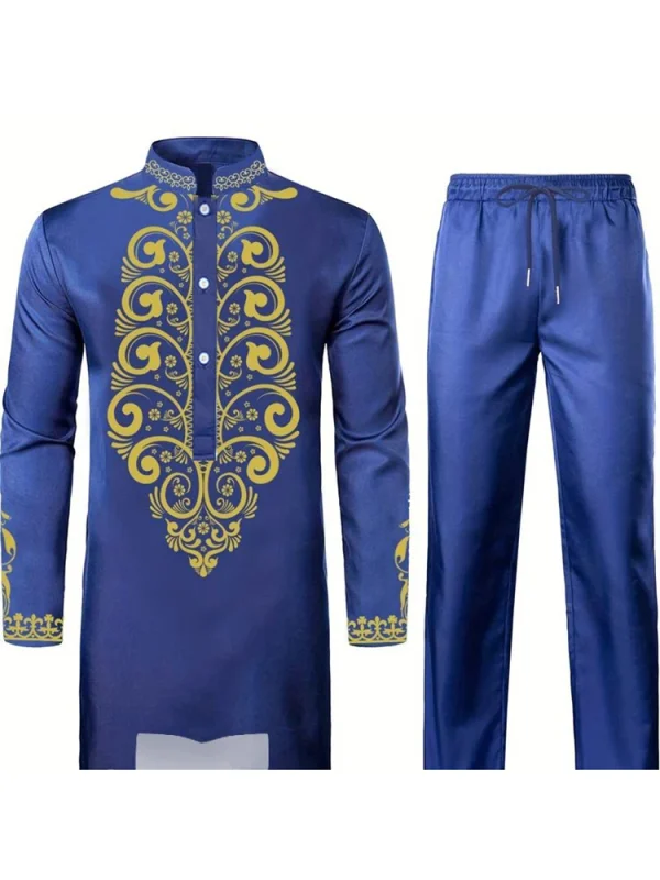 tenue de célébration traditionnelle en bleu doré