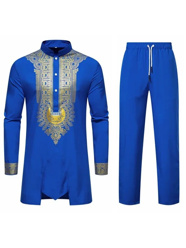 costume raffiné homme bleu roi avec or