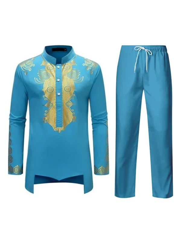 Tenue De Cérémonie Traditionnelle Pour Homme Bleu Ciel Brodée En Or De Luxe